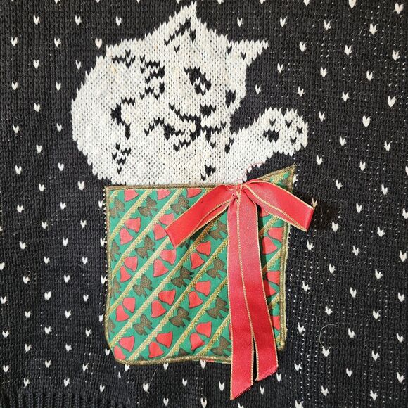 Vintage Sweater Loft Ugly Christmas Sweater Vest White Kitty Cat Gift USA Medium - Picture 2 of 7